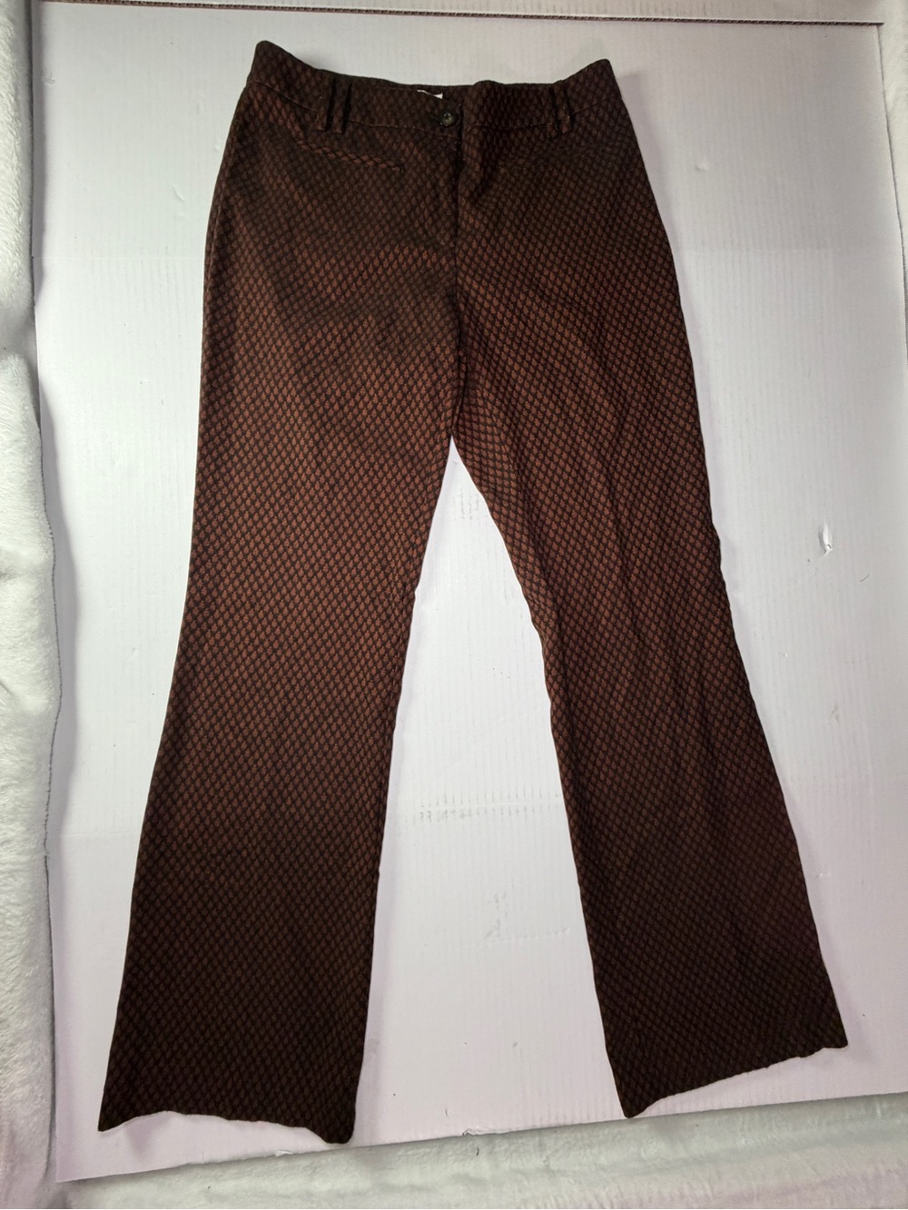 Anthropologie leifsdottir Brown Patterned Flared Trousers runs big